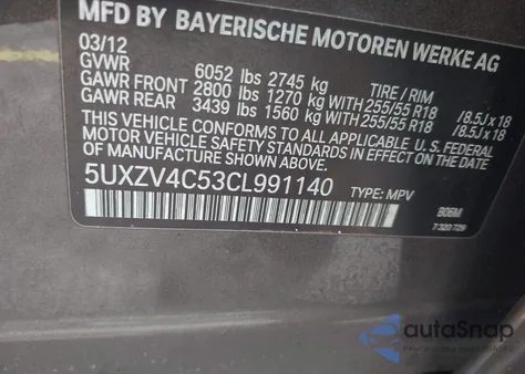 2012 BMW X5 xDrive35I/xDrive35I Premium/xDrive35I Sport Activity from USA, damaged, VIN 5UXZV4C53CL991140